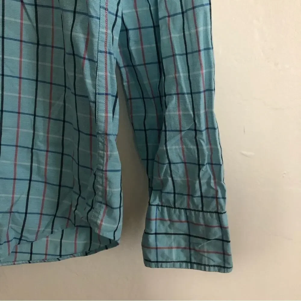 J. Crew Men's Slim Fit Flex Stretch Blue Plaid Button Down Shirt Large